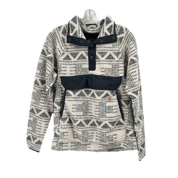Carhartt Gray Pullover Printed Fleece Sz Womens Small Relaxed Fit - Picture 1 of 6